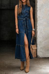 Madison | Button-Front Denim Dress - Dark Blue