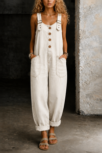 Moxelle | Denim Overall Jumpsuit - Beige