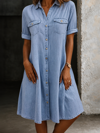 Patricia | Casual Denim Style Midi Dress - Light Blue