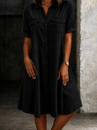 Patricia | Casual Denim Style Midi Dress - Black