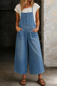 Elizabeth | Wide Leg Suspender Jumpsuit - Blue