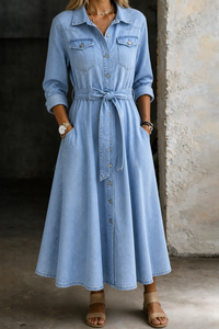 Luna | Long Sleeve Denim Dress - Light Blue