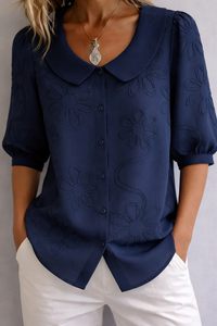 Meredith | Floral Blouse - Dark Blue