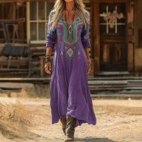 Evelyn | Vintage-Inspired Long Sleeve Casual Dress - Purple