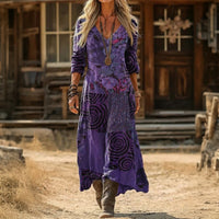 Evelyn | Vintage-Inspired Long Sleeve Casual Dress - Purple