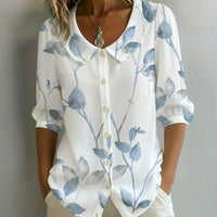Casual Leaf Print Blouse - White