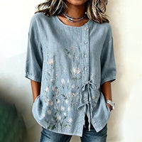 Vintage Floral Print Blouse - Blue