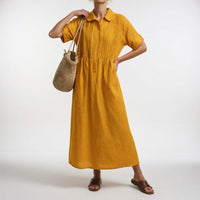 Lysandra™ – Fluid Summer Shirt Dress - Earth Yellow