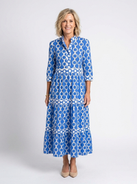 Ysolde | Three Quarter Sleeve Chain Pattern Midi Dress - Blue