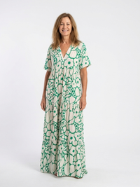 Zuleika | Short Sleeve V Neck Floral Midi Dress - Green