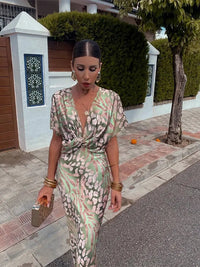 Clarandra | Copper Midi Dress - Copper/Green