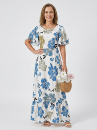 Elowen | Round Neck Short Sleeve Tiered Maxi Dress - Sky blue