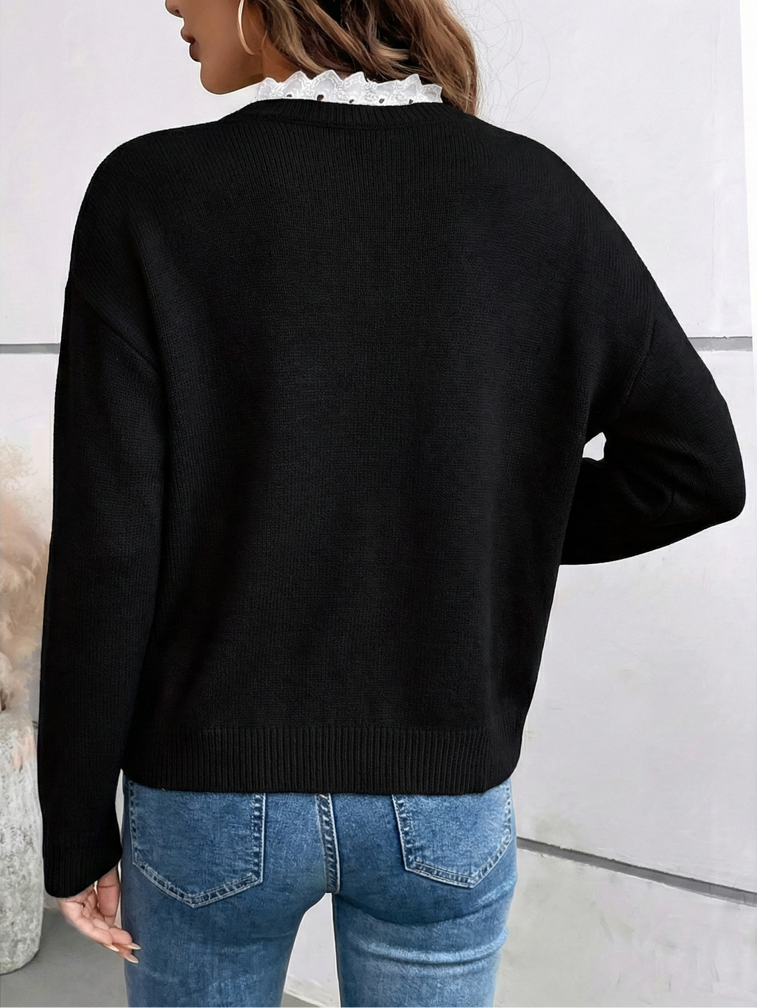 ELIRA™ | Lace Collar Knit Top
