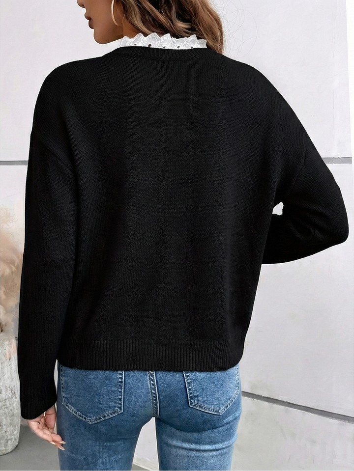 ELIRA™ | Lace Collar Knit Top