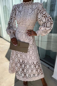 Eloah™ | Elegant Lace Midi Dress - Apricot