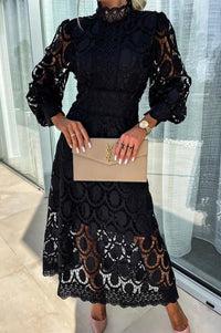 Eloah™ | Elegant Lace Midi Dress - Black