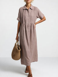Lysandra™ – Fluid Summer Shirt Dress - Khaki