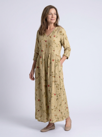 Marina | Floral V Neck Three Quarter Sleeve Maxi Dress - Yellow