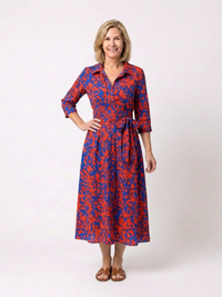Oriana | Collared Long Sleeve Waist Tie Midi Dress - Red