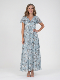 Ismeria | Floral Chiffon Maxi Dress - Sky blue