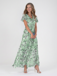 Ismeria | Floral Chiffon Maxi Dress - Green