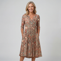 Elegant Midi Dress | Flattering, Comfortable - Beige