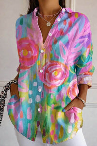 Sylvia | Floral Print Blouse in Soft Colours - Pink