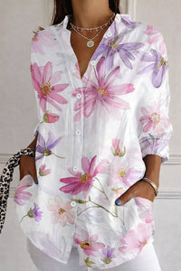 Sylvia | Floral Print Blouse in Soft Colours - White