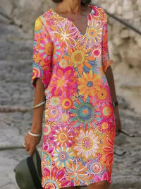 Nira | Vibrant Floral Midi Dress - Pink