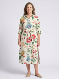 Maribel | Button Front Half Sleeve Floral Midi Dress - Floral