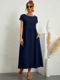 Gabrielle™ | Flowing Midi Dress with Timeless Elegance - Navy Blue