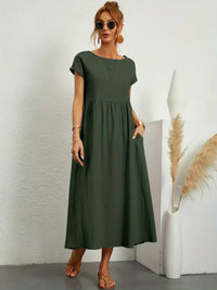 Gabrielle™ | Flowing Midi Dress with Timeless Elegance - Military Green