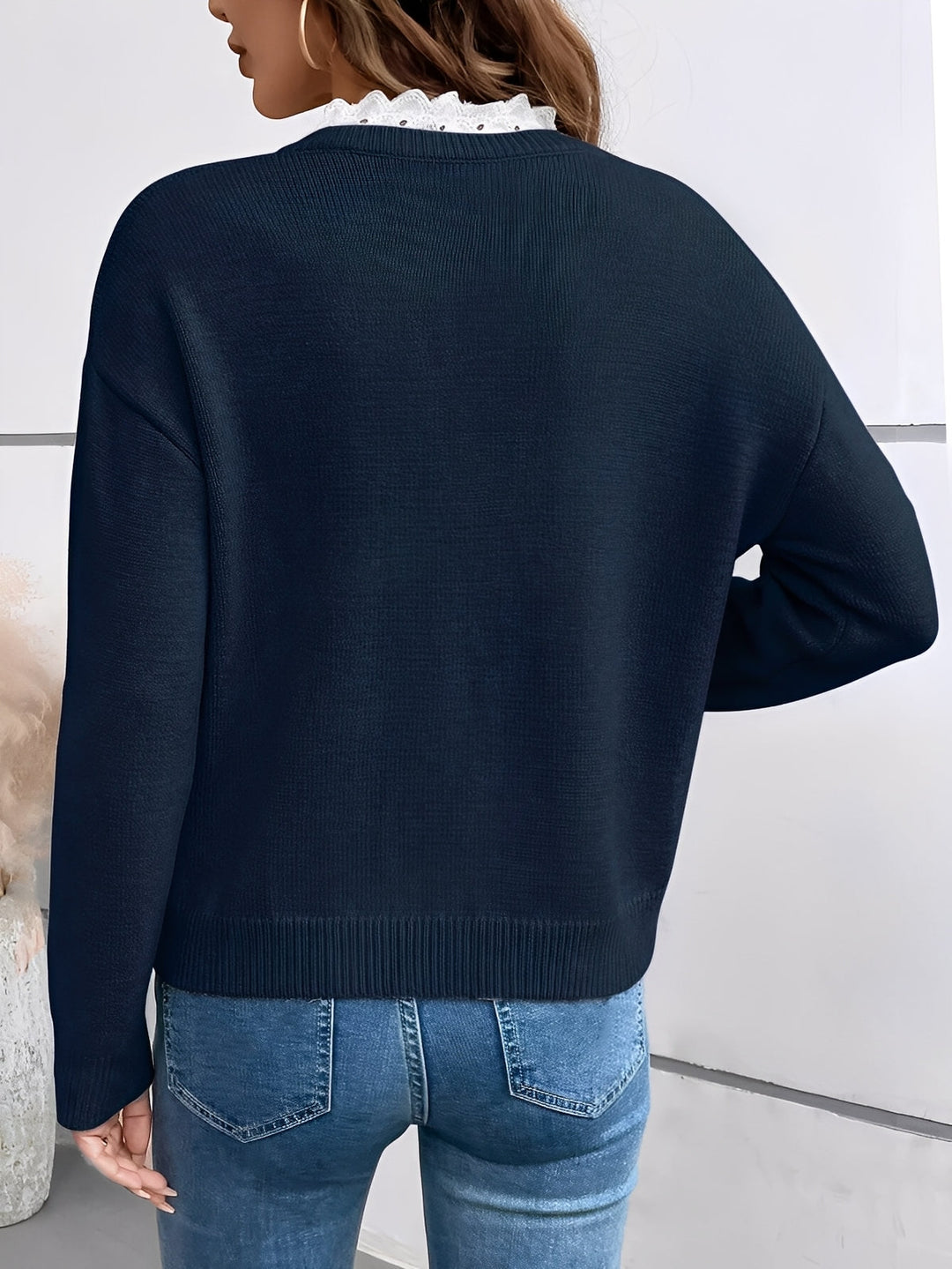ELIRA™ | Lace Collar Knit Top