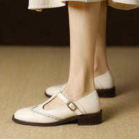 Vintage T-Bar Comfort Real Leather Mary Jane Shoes - Beige