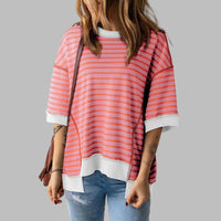LORELEI™ - Casual Oversized Striped Pullover Top - Red