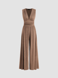 CHARITY – Chic Sleeveless Wide-Leg Jumpsuit - Camel