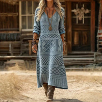 Bea | Long Sleeve Vintage Casual Dress - Light Blue