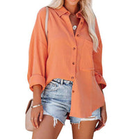 WOLLY™ - Casual Button Down Long Sleeve Blouse - Orange
