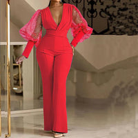 Mikaela™ Elegant Jumpsuit | Embellished Wrap-Front Jumpsuit - Red
