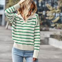 SHIPRAH™ - Casual Basic Long Sleeve V-Neck Top - Green