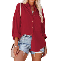 WOLLY™ - Casual Button Down Long Sleeve Blouse - Claret