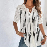 ANNELISE™ – Casual Lace Printed Blouse - Black Stripes