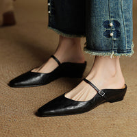 Vintage Real Leather Mules - Black
