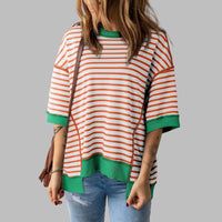 LORELEI™ - Casual Oversized Striped Pullover Top - Orange