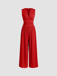 CHARITY – Chic Sleeveless Wide-Leg Jumpsuit - Red