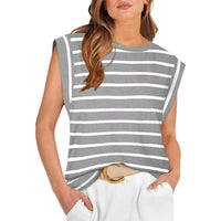 SAMPAGUITA™ –  Comfy Loose Fit Crew Neck Summer Top - Gray Stripes