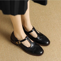 Vintage T-Bar Comfort Real Leather Mary Jane Shoes - Black