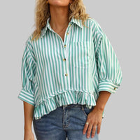 KOLET™ - Casual Summer Ruffled Button Down Blouse - Green