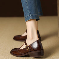 Vintage T-Bar Comfort Real Leather Mary Jane Shoes - Brown