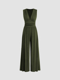 CHARITY – Chic Sleeveless Wide-Leg Jumpsuit - Army Green